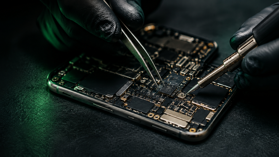 Réparation par microsoudure d’une carte mère d’iPhone oxydé à Marseille